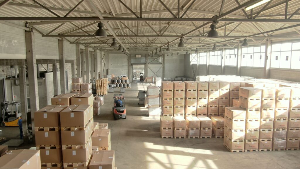 warehouse stacked with steel nails