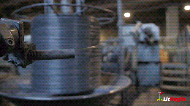 steel nail production machinery in action
